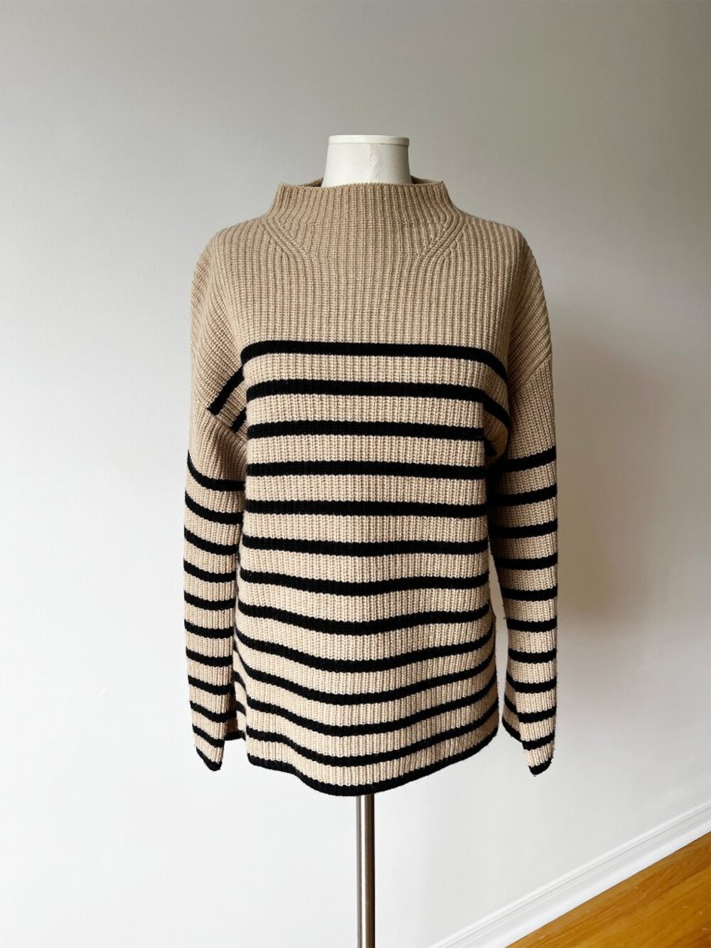 Rails Claudia Camel Ebony Stripe Wool Cashmere Mock Neck Sweater Size S